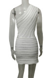Sexy Solid See-through Asymmetrical Oblique Collar Wrapped Skirt Dresses