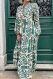 Casual Vintage Geometric Print Patchwork V Neck Printed Dresses