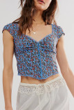 Sexy Vintage Print Flowers V Neck Tops