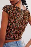 Sexy Vintage Print Flowers V Neck Tops