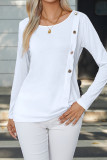 Casual Simplicity Solid Buttons O Neck Tops