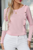 Casual Simplicity Solid Buttons O Neck Tops