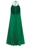 Sexy Vacation Solid Backless Pleated Halter Beach Dresses
