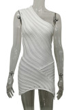 Sexy Solid See-through Asymmetrical Oblique Collar Wrapped Skirt Dresses