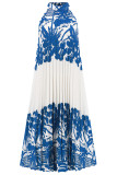 Vintage Vacation Print Frenulum Halter Pleated Dresses
