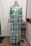 Casual Vintage Geometric Print Patchwork V Neck Printed Dresses