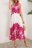 Vintage Vacation Print Frenulum Halter Pleated Dresses