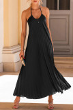Sexy Vacation Solid Backless Pleated Halter Beach Dresses
