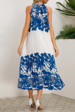 Vintage Vacation Print Frenulum Halter Pleated Dresses