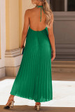 Sexy Vacation Solid Backless Pleated Halter Beach Dresses