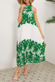 Vintage Vacation Print Frenulum Halter Pleated Dresses