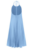 Sexy Vacation Solid Backless Pleated Halter Beach Dresses