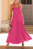 Sexy Vacation Solid Backless Pleated Halter Beach Dresses