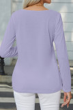 Casual Simplicity Solid Buttons O Neck Tops