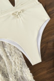 Sexy Vacation Solid Frenulum Slit Mesh Swimwears(Two pieces)