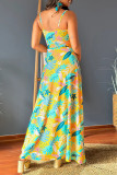 Bohemian Elegant Floral Contrast V Neck Sling Dresses