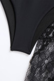 Sexy Vacation Solid Frenulum Slit Mesh Swimwears(Two pieces)