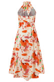 Bohemian Elegant Floral Contrast Mandarin Collar Printed Dresses