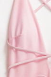 Sexy Vacation Solid Frenulum Slit Mesh Swimwears(Two pieces)