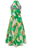 Bohemian Elegant Floral Contrast Mandarin Collar Printed Dresses