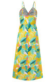 Bohemian Elegant Floral Contrast V Neck Sling Dresses