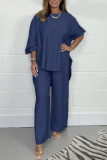 Casual Solid Asymmetrical O Neck Long Sleeve Two Pieces