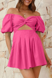 Sexy Solid Fold V Neck A Line Dresses