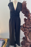 Casual Solid Fold V Neck Loose Jumpsuits