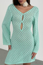 Sexy Vacation Solid Hollowed Out Backless Swimwears Cover Up