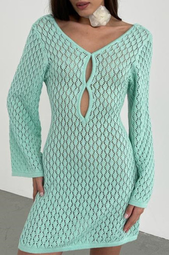 Sexy Vacation Solid Hollowed Out Backless Swimwears Cover Up