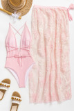 Sexy Vacation Solid Frenulum Slit Mesh Swimwears(Two pieces)