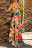 Bohemian Elegant Floral Contrast V Neck Sling Dresses