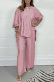 Casual Solid Asymmetrical O Neck Long Sleeve Two Pieces