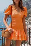 Sexy Solid Frenulum Backless V Neck Cake Skirt Dresses
