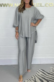 Casual Solid Asymmetrical O Neck Long Sleeve Two Pieces