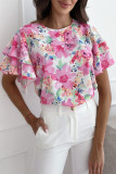 Sweet Flowers Flounce O Neck T-Shirts
