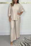 Casual Solid Asymmetrical O Neck Long Sleeve Two Pieces