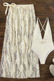 Sexy Vacation Solid Frenulum Slit Mesh Swimwears(Two pieces)