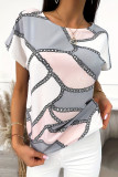 Casual Geometric Print Contrast O Neck T-Shirts