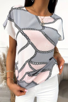 Casual Geometric Print Contrast O Neck T-Shirts