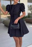 Celebrities Elegant Solid Buckle O Neck Princess Dresses