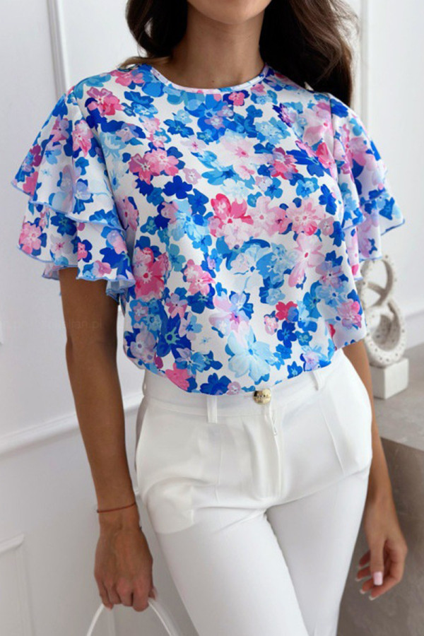 Sweet Flowers Flounce O Neck T-Shirts