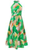 Bohemian Elegant Floral Contrast Mandarin Collar Printed Dresses
