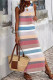 Casual Vacation Striped Print Contrast O Neck One Step Skirt Dresses