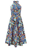 Bohemian Elegant Floral Contrast Mandarin Collar Printed Dresses