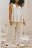 Casual Simplicity Solid V Neck Sleeveless Two Pieces