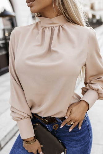 Celebrities Elegant Solid Buttons Fold Turtleneck Tops