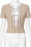 Casual Solid Bandage Patchwork O Neck T-Shirts