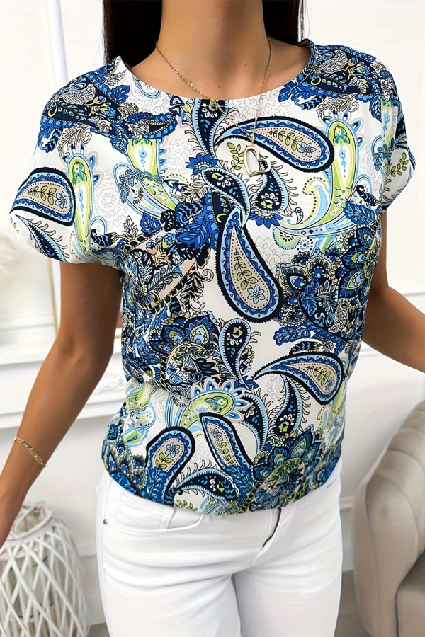 Casual Vintage Geometric Print O Neck T-Shirts