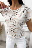 Casual Print Feathers O Neck T-Shirts